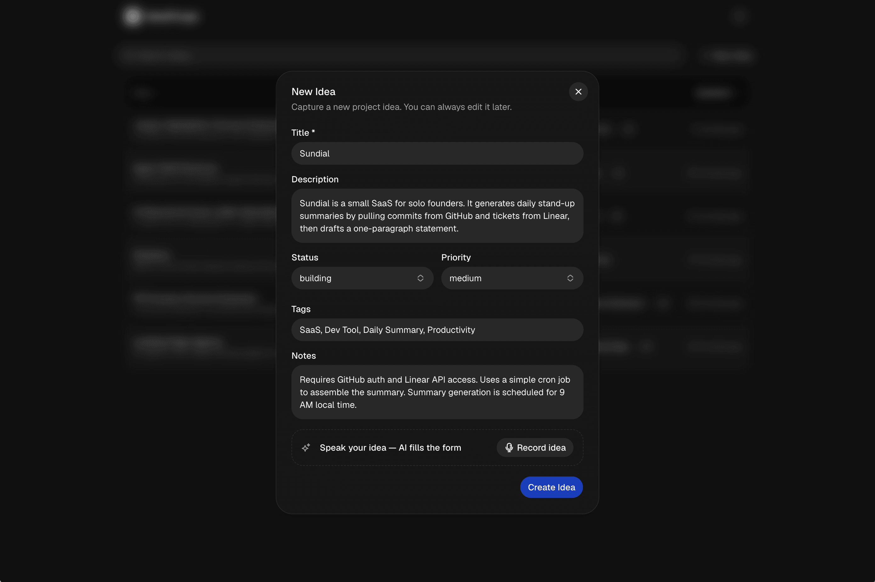 Capture a new idea with voice