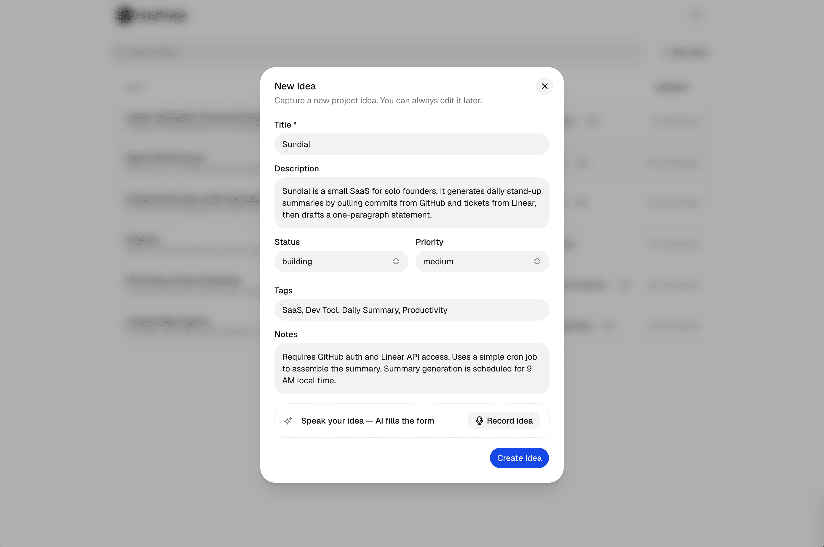 Capture a new idea with voice